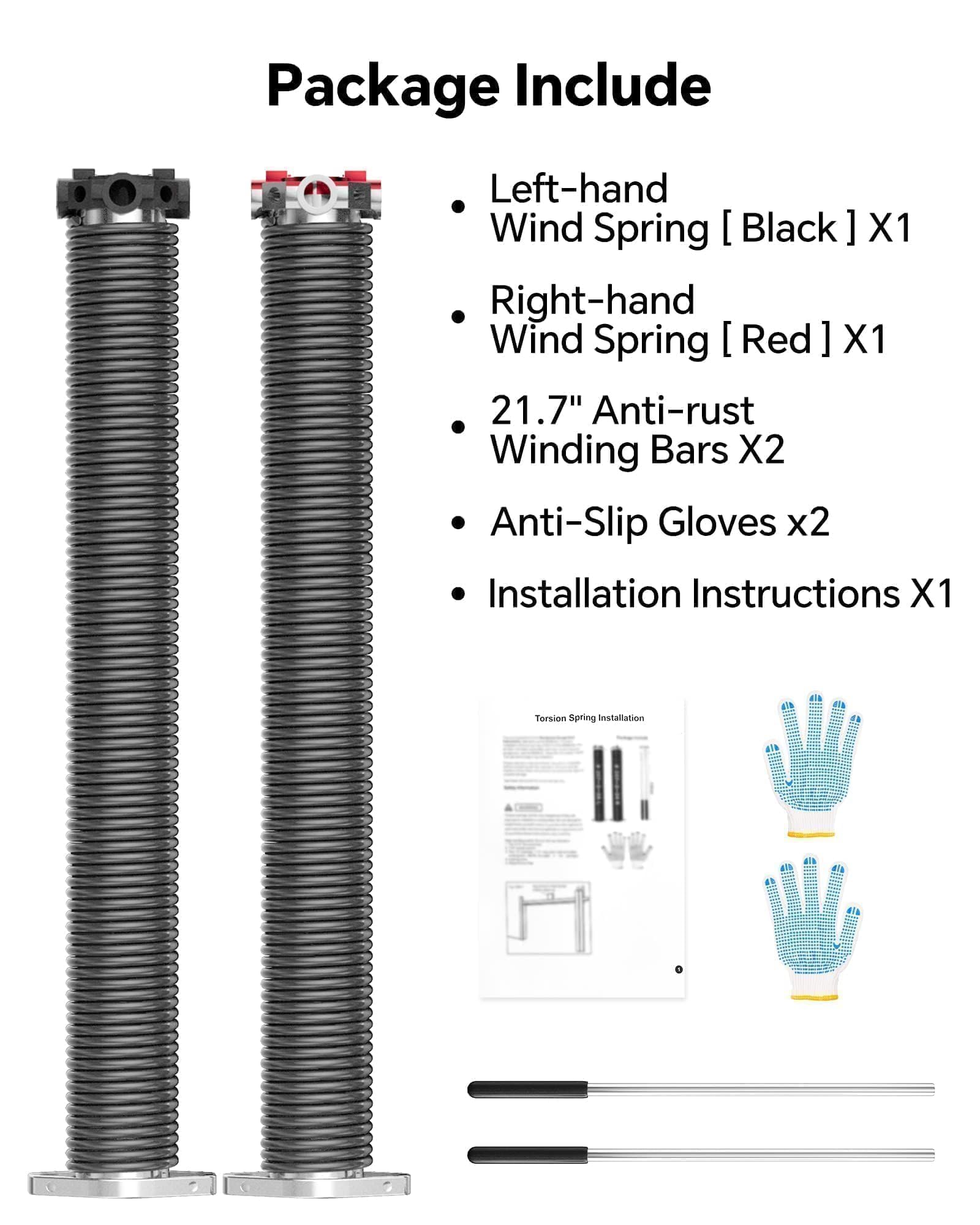 HOMLAND Garage Door Springs Replacement Kit 0.218x2x26 Inches with Non-Slip Winding Bars, 2" (Pair) Torsion Springs with Precision Electrophoresis Black Coated, MIN 18,000 Cycles