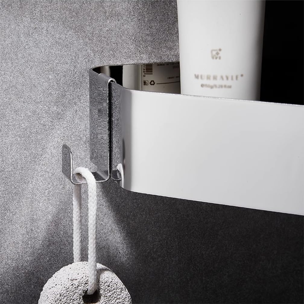 Regal Badezimmer Eck-Badezimmerregal, wandmontiertes Eck-Duschregal, Dusch-Organizer aus 304 Edelstahl ohne Bohren mit 2 Haken, 3 Farben Badezimmer Zubehör(Silver)