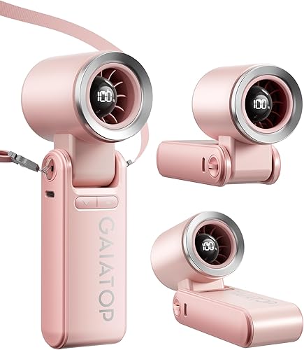 Gaiatop Ventilador turbo portátil de mano, 21 horas de refrigeración, ventiladores de mano 4 en 1 plegables de 180°, mini ventiladores personales de