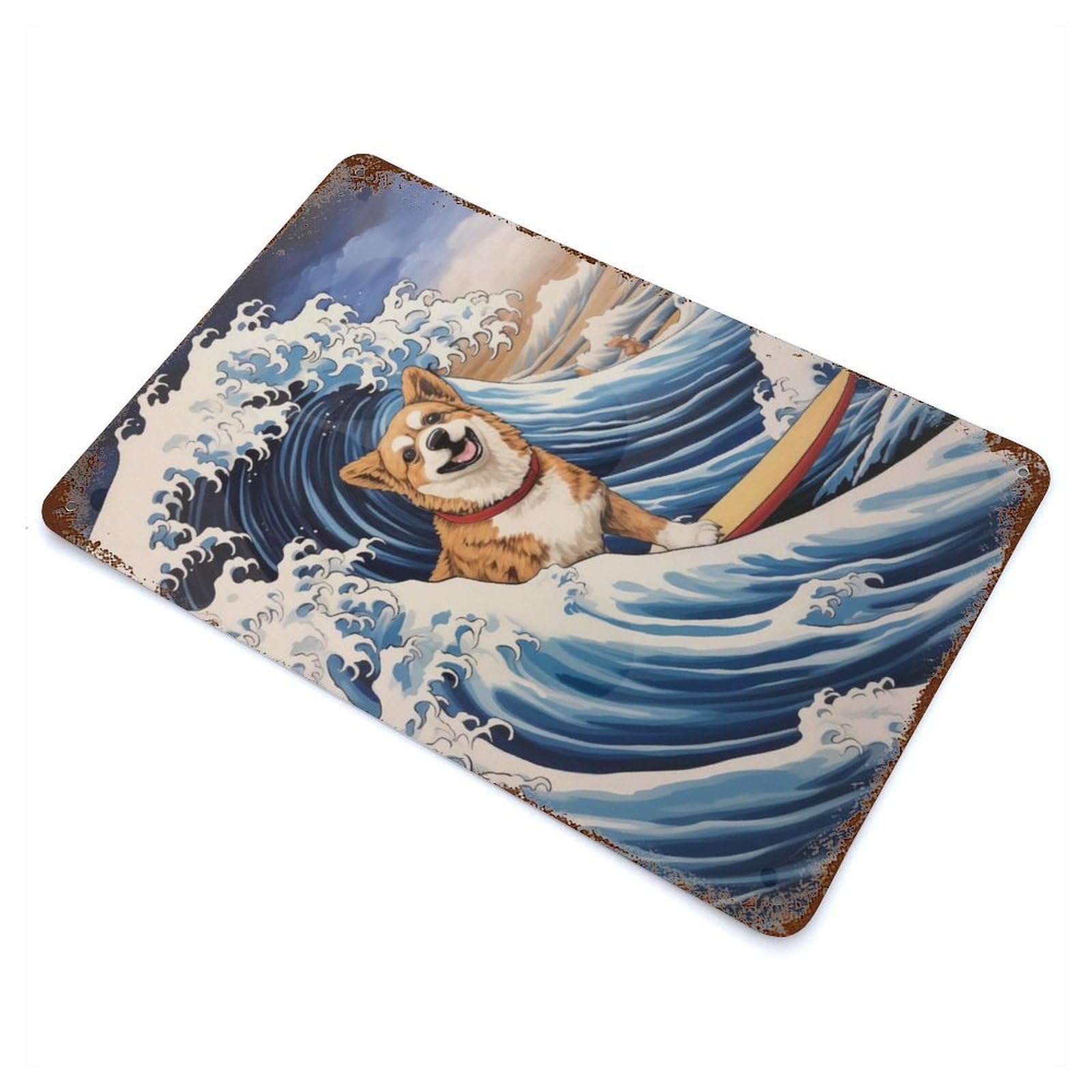 Garage Style Dog in Great Wave Rustic Tin Plaque 11.8"x7.9", Classic Wall Plaque for Bar And Workshop