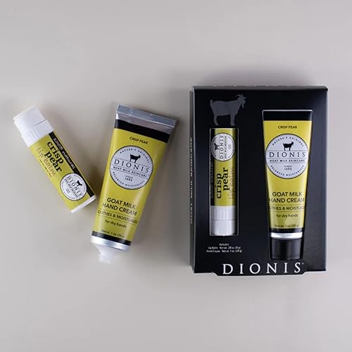 Miniatura 5 de Dionis Juego de crema de manos y bálsamo labial con aroma a pera crujiente de leche de cabra (1 onza y 0.28 onzas), fabricado en los Estados Unidos,