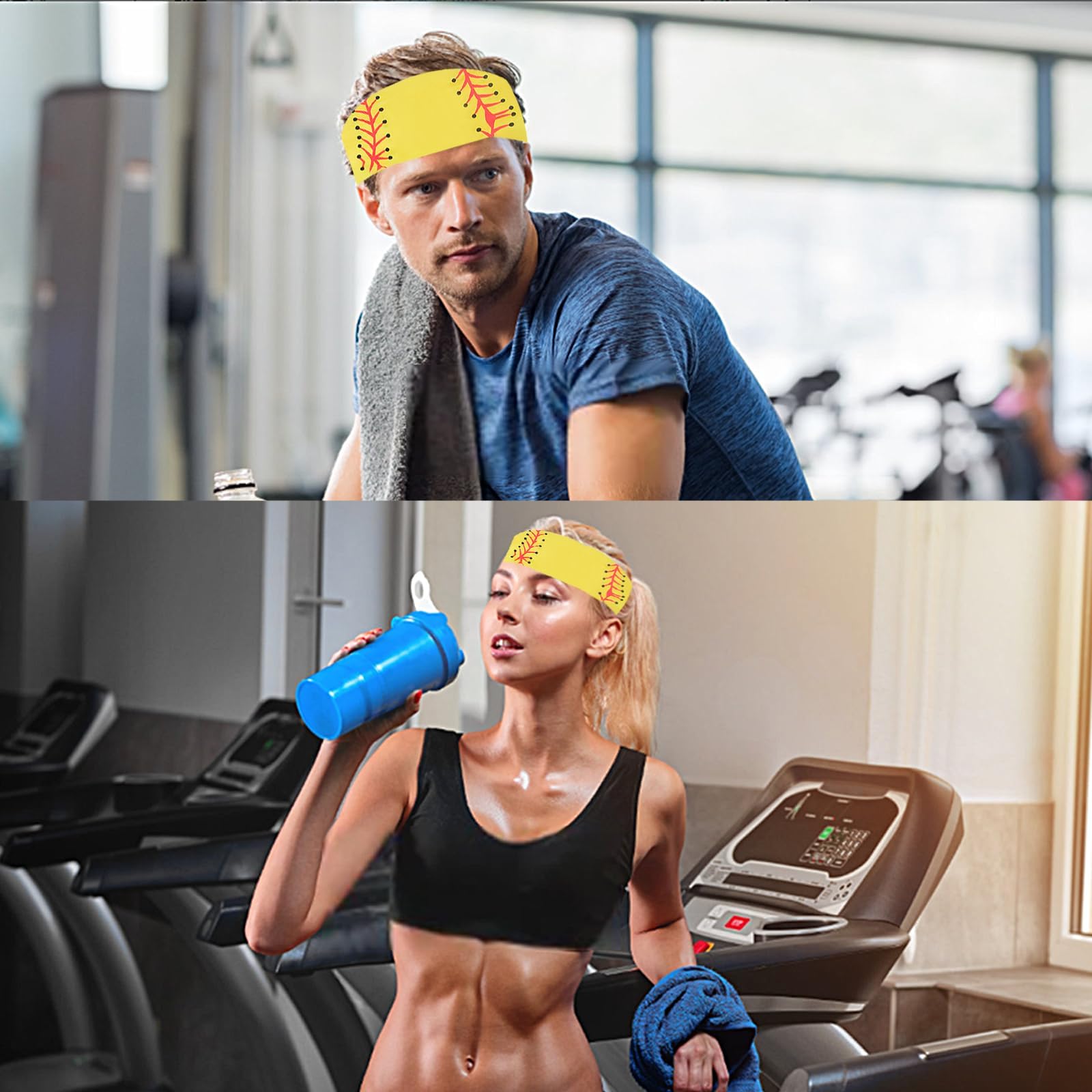 Juego de 10 diademas deportivas de béisbol y sóftbol, amarillas, transpirables, elásticas, para yoga, sóftbol, diadema con estampado de bolas, accesorios para el cabello y pulseras de pelota
