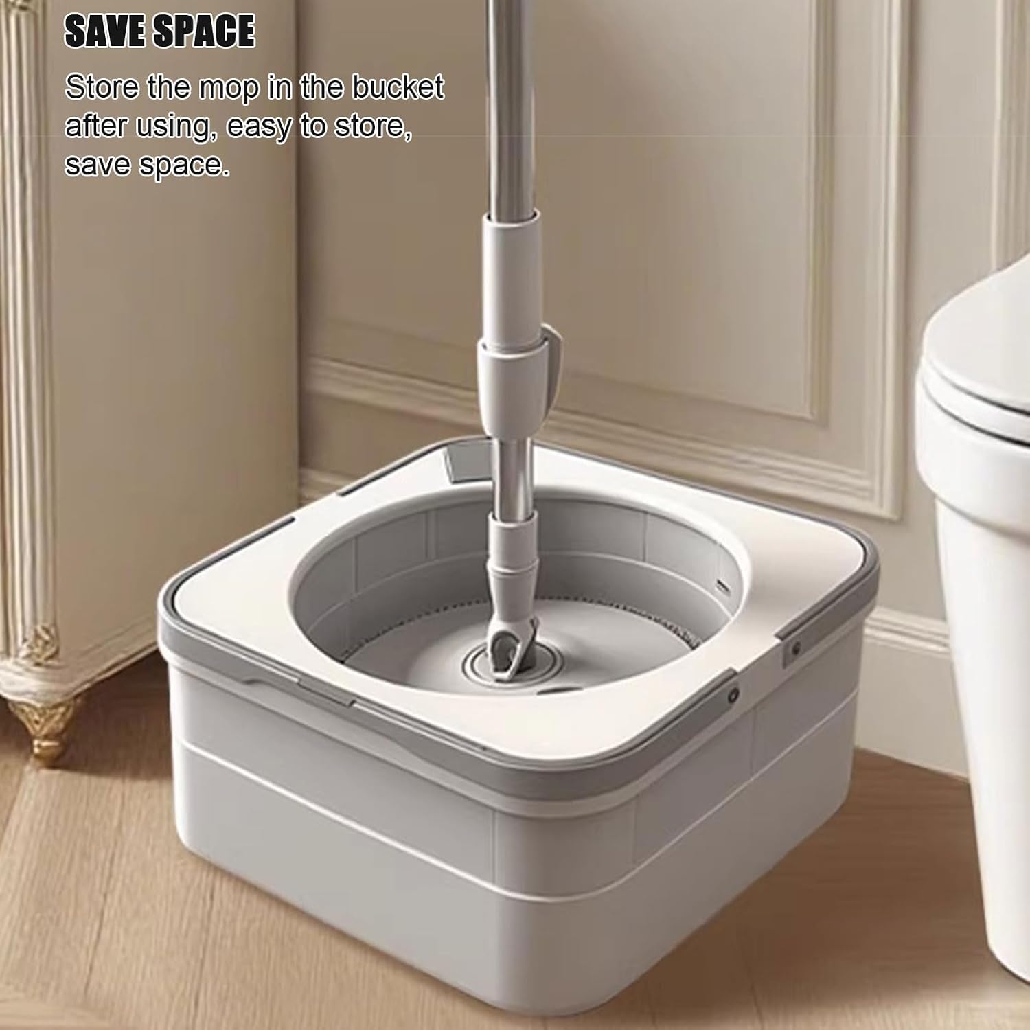 Spin Mop and Bucket System with Wringer Set, Dual Compartment Design for Clean & Dirty Water, Stainless Steel Handle, 5 Mop Head
