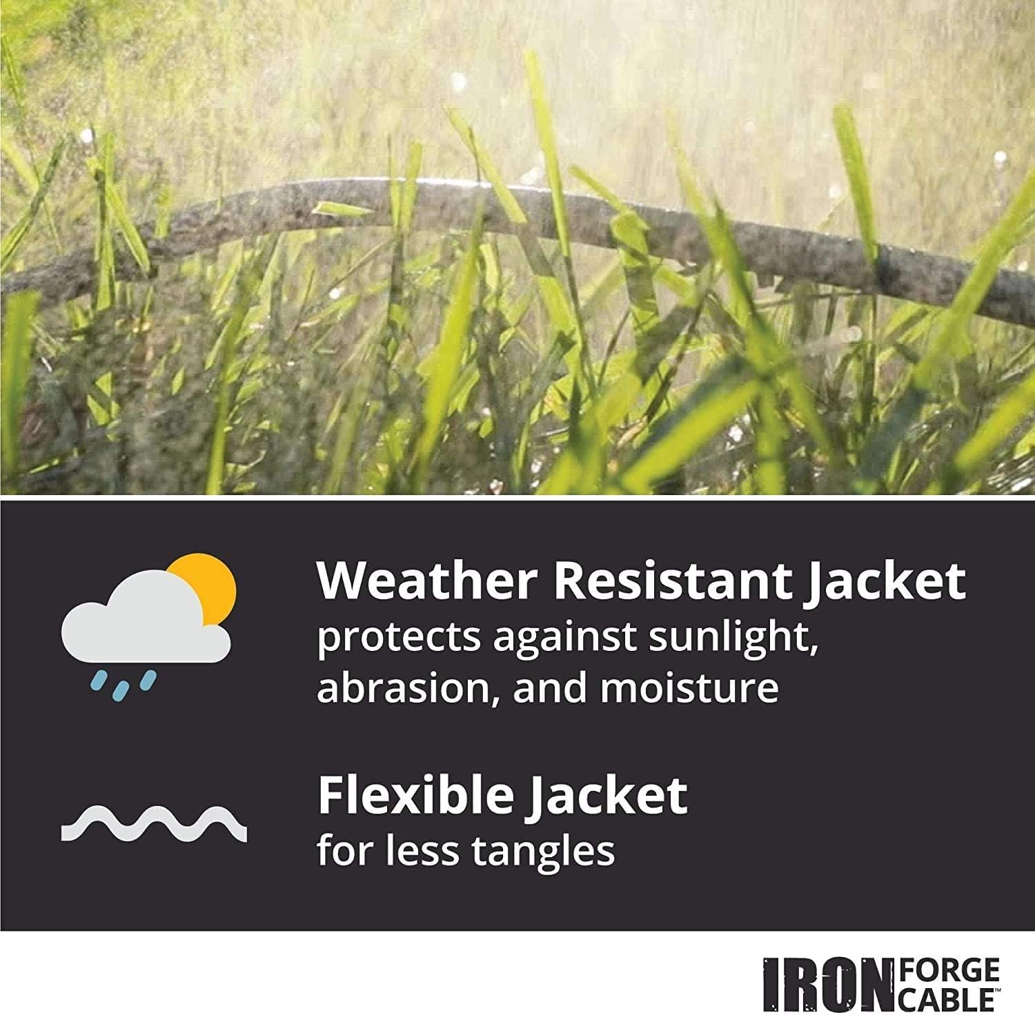 Iron Forge Cable 50 ft Heavy Duty Outdoor Extension Cord with 7 Evenly Spaced Power Outlets, 14/3 Weatherproof with Multiple Outlets, 15 AMP Black