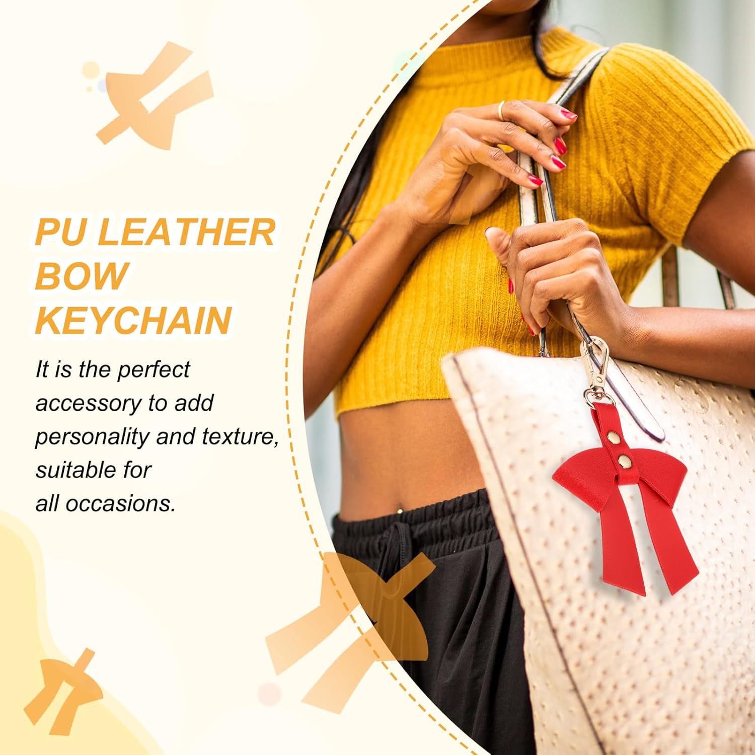 PATIKIL PU Leather Bow Keychain Cute Bow Key Ring for Bag Purse Handbag Pendant Car Key Accessory - Image 5