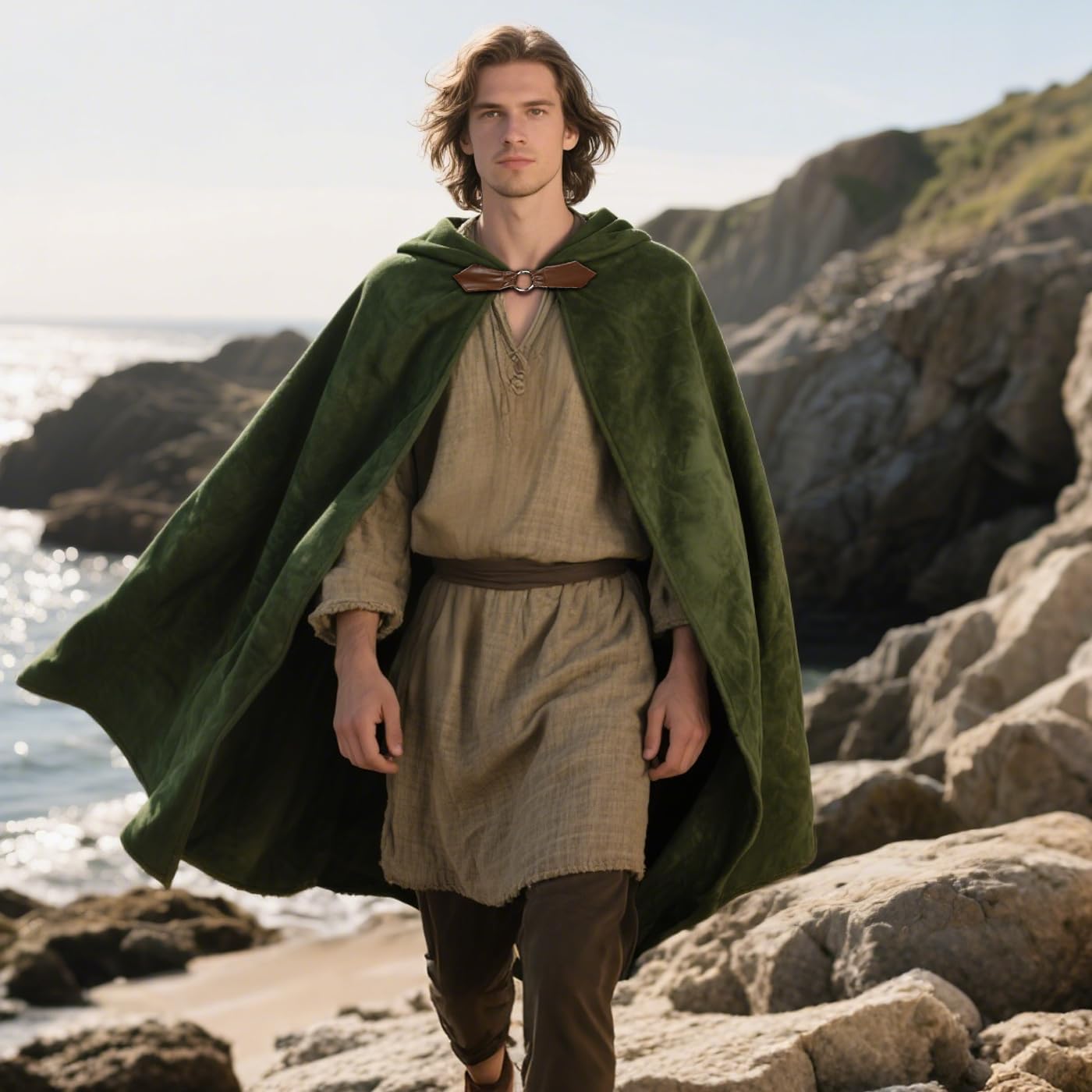 Joukavor Velvet Hooded Cloak Medieval Renaissance Cape with Hood for Men Women Halloween Costume - Image 2