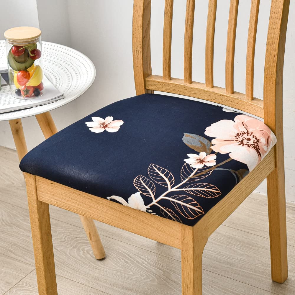 Highdi Dining Chair Seat Covers set of 1/2/4/6, Stretch Spandex Seat Cushion Slipcovers, Removable Washable Seat Protector Cover for Dining Room Living Room Office Hotel (2 pcs,Fragrant flower blue)