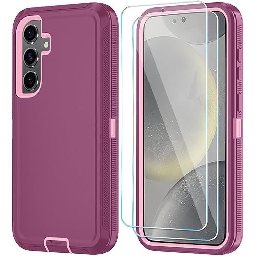 ONOLA Case for Samsung Galaxy S24+ / S24 Plus Case with HD Screen Protector [Not fit S24 / S24 Ultra], 3 in 1 Heavy Duty Phone Case for Galaxy S24 Plus 6.7",WineRedPink