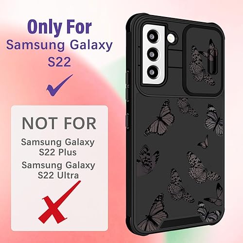 Miniatura 2 de Funermei Funda 2 en 1 para Samsung Galaxy S22 para niñas y mujeres, bonita funda de mariposa, diseño estético femenino, negro, bonito diseño de moda