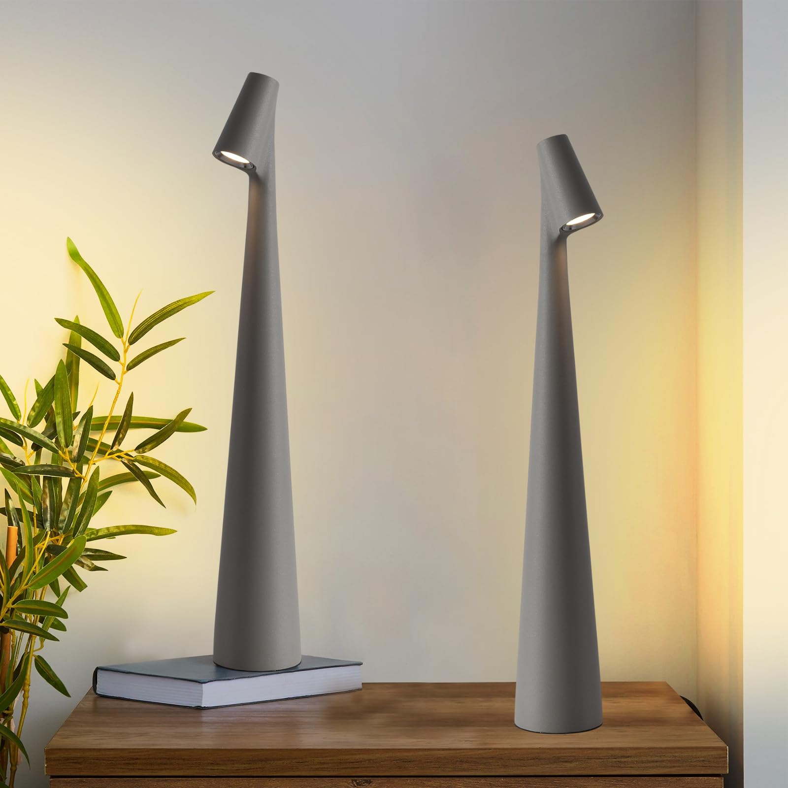 Hebangya Cordless Small Table Lamps Set of 2,3 Levels Brightness Portable Desk Lamp,Rechargeable Battery Lights for Outdoor, Restaurant, Bedside, Baby