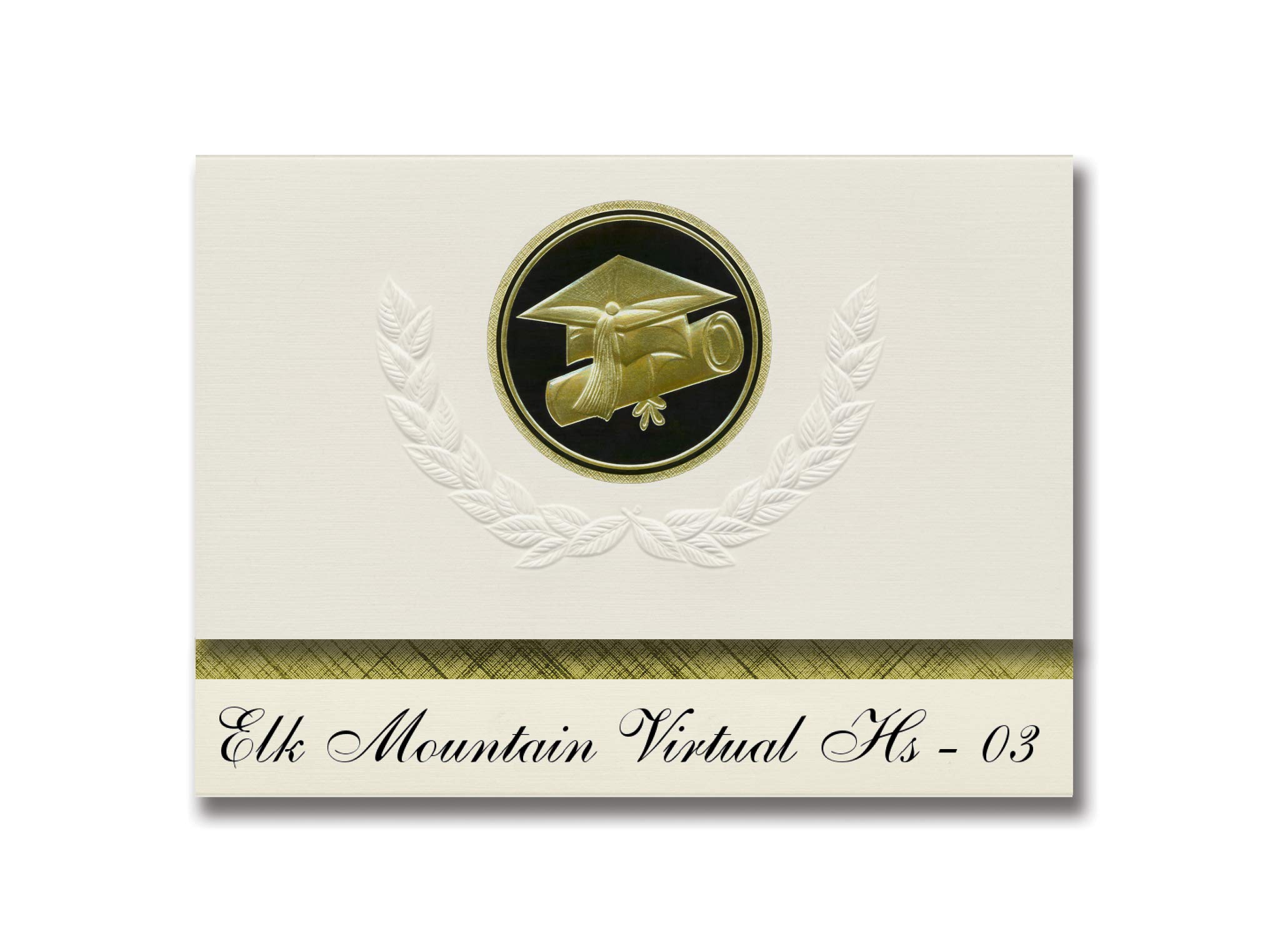 Signature Announcements Elk Mountain Virtual Hs - 03 (Dewey, SD) Graduation Announcements, Presidential style, Elite package of 25 Cap & Diploma Seal. Black & Gold.