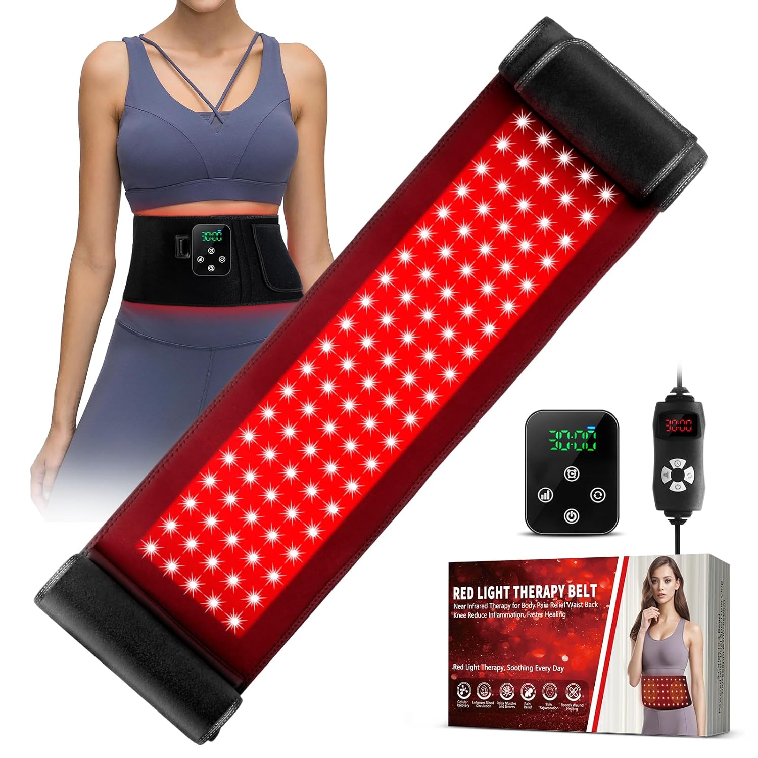 2-in-1 Cordless Red Light Therapy Belt Wired Wireless Controller 3000mAh Rechargeable Battery Magnetic LED Screen 49 7 Wearable