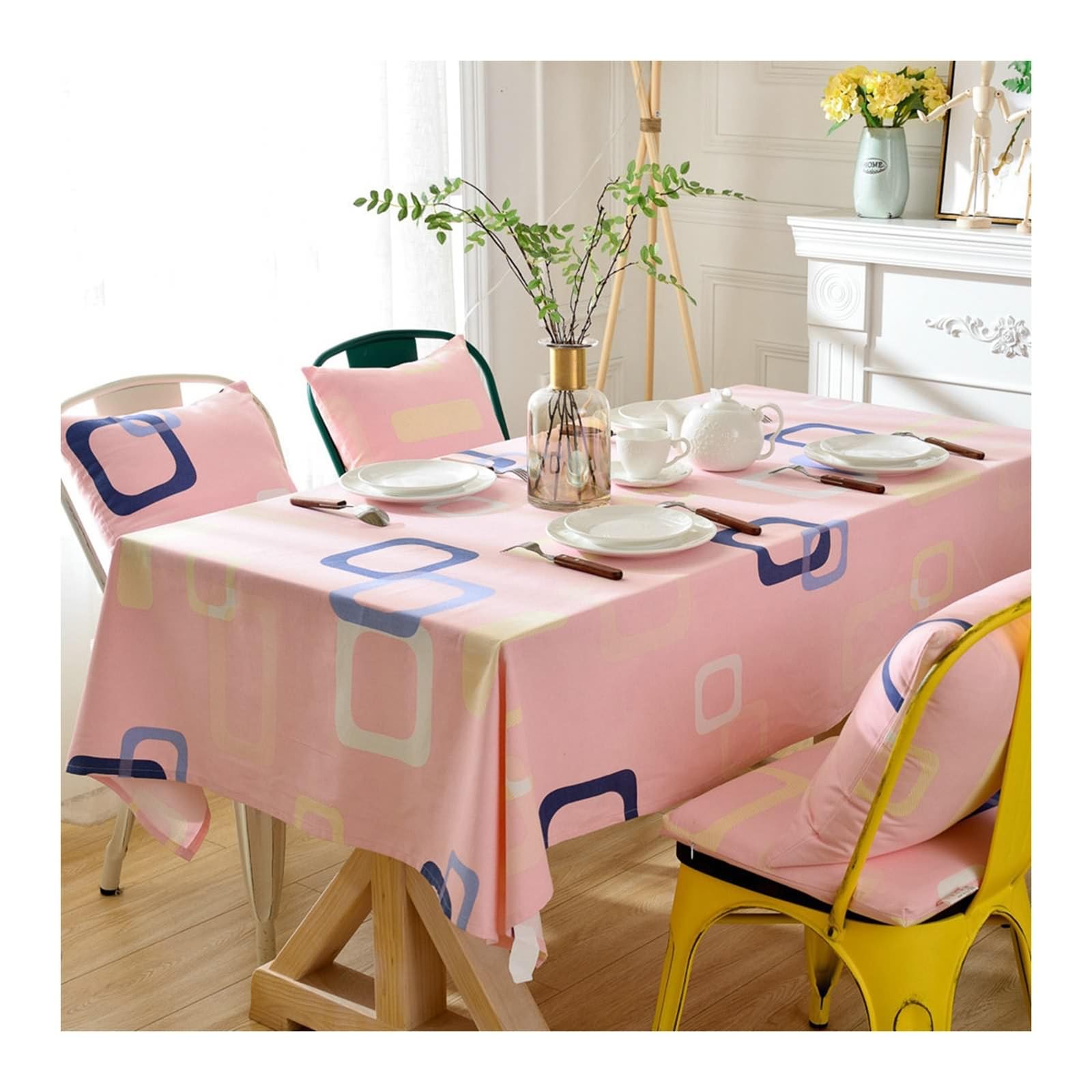 Daesar Mantel Lavable Rectangular,Manteles Algodón Antimanchas Patrón de Cuadros Mantel Cocina Rosa,135x260CM(102x53Inch)