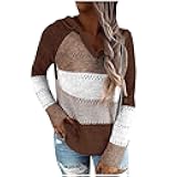 Womens Fall Fashion 2026 Color Block Drawstring Hoodies Sweater Trendy Casual Loose Cute Knit Pullover Winter Clothes