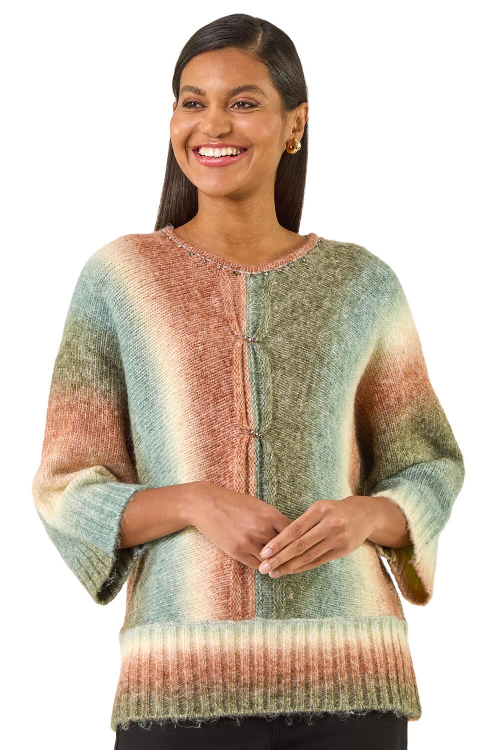 Roman Originals Women's Blue Ombre Sparkly Knit Jumper For Uk - Everyday Autumn Winter Crew Neckline Comfy Soft Evening Vacation Work Party Night Out - Size 20