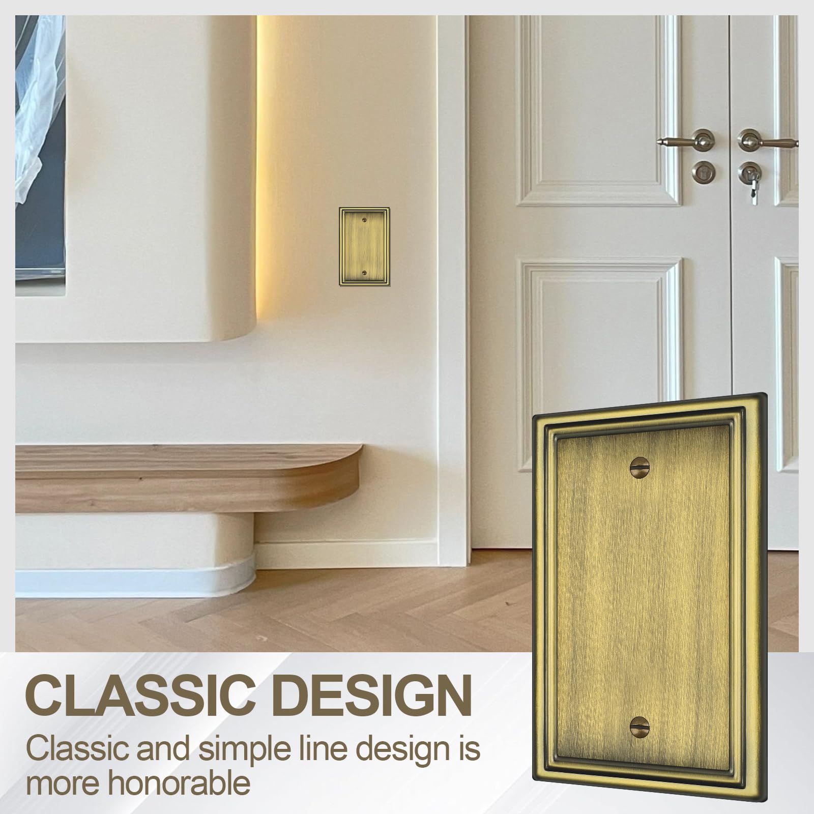 Placca decorativa in ottone anticato per interruttore della luce, materiale metallico, 1 banda, per interruttore della luce vuota, copertura singola vuota – stile classico, confezione da 6