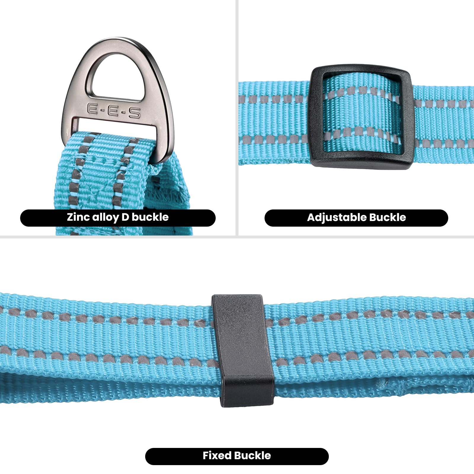 EXCELLENT ELITE SPANKER Secure Magnetic Clasp Dog Collar Nylon Adjustable Dog Collar with Reflective Stitchin for Small Medium Dogs Walking Training(LBLU) - Image 4