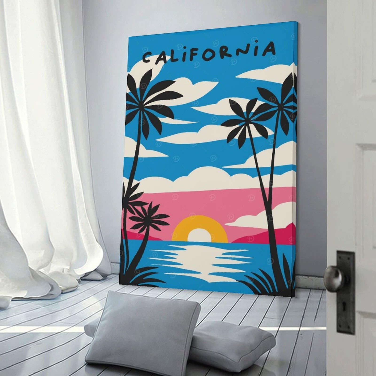 Junmoney Blue California Sunshine Canvas Wall Decor 24x36inch(60x90cm), for Entrance Walls, Hall Decor Or Foyers, Wall Decor to Refresh Empty Corners
