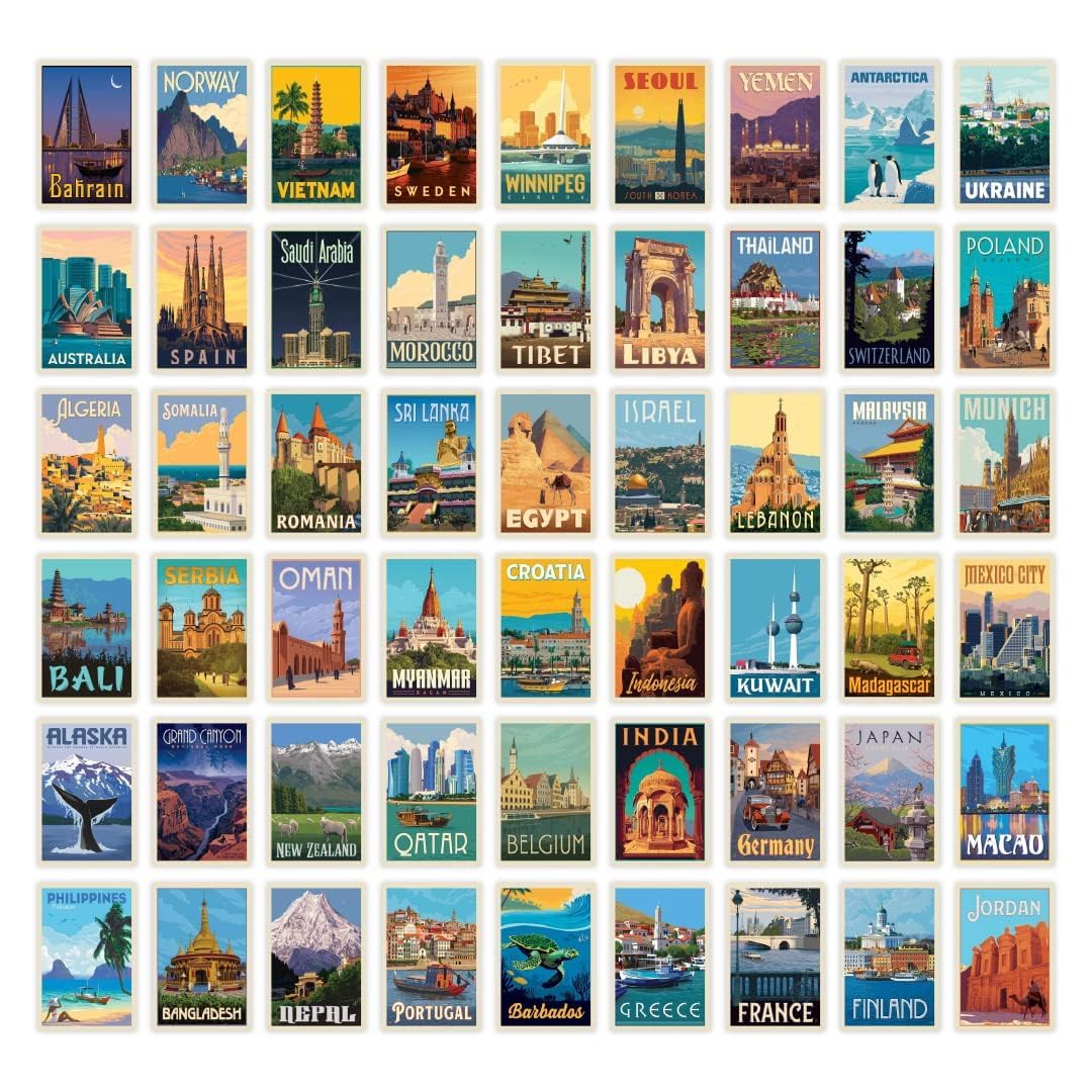 Vintage Countries Poster Collage Kit - Travel Decor -1