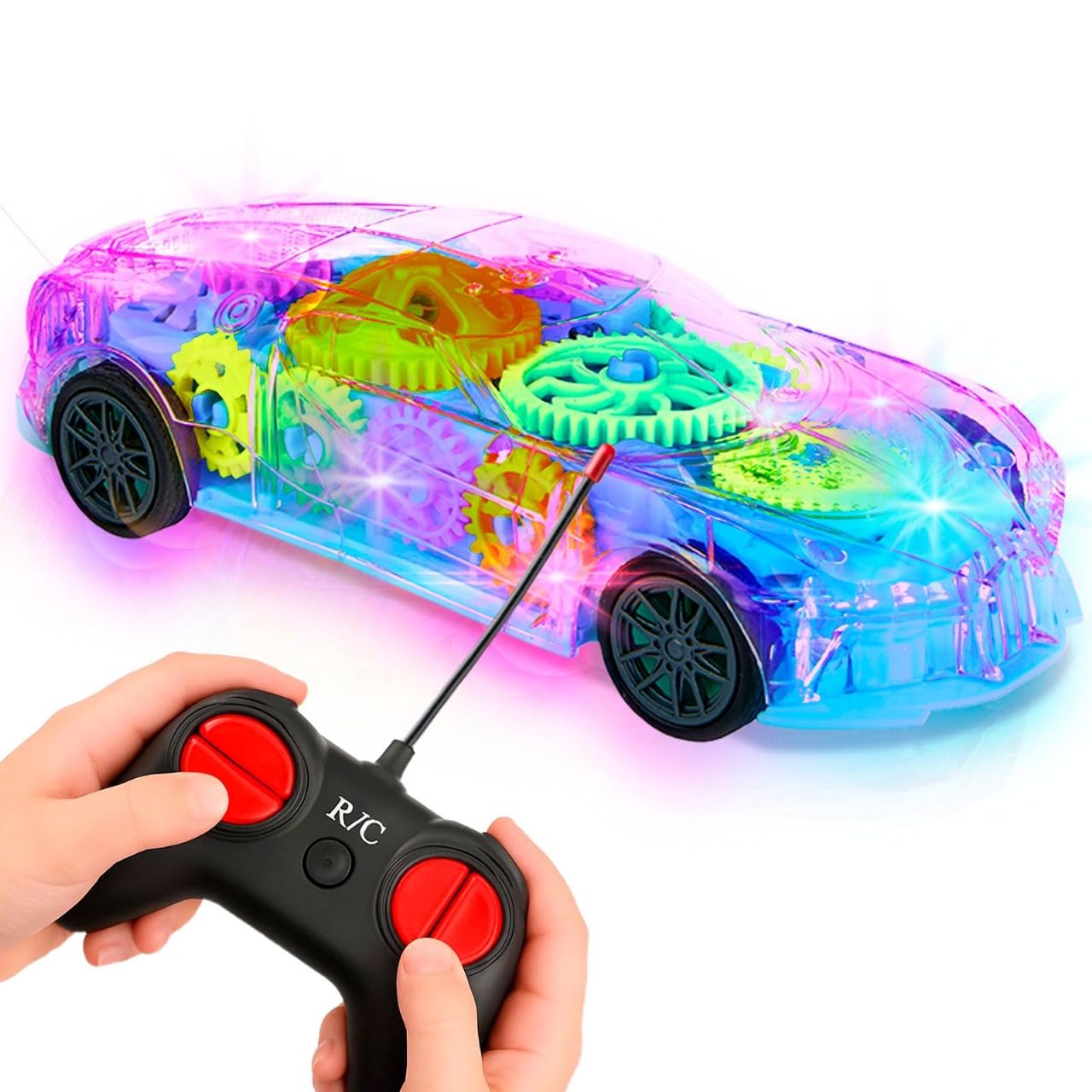 Light-Up Transparent Remote Control Car, Sensory Toy for Autistic Kids 3-8