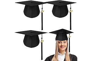 Bulk 4 Pcs Matte Black Graduation Caps with Adjustable Tassel Charms (Class of 2024)