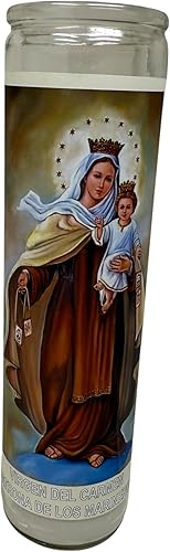 Miniatura 4 de Virgen del Carmen veladora de rezo sin fragancia 14 oz Vaso Grande UNA pieza Vela de oración de una pieza 14 oz de vidrio alto oración al reverso en
