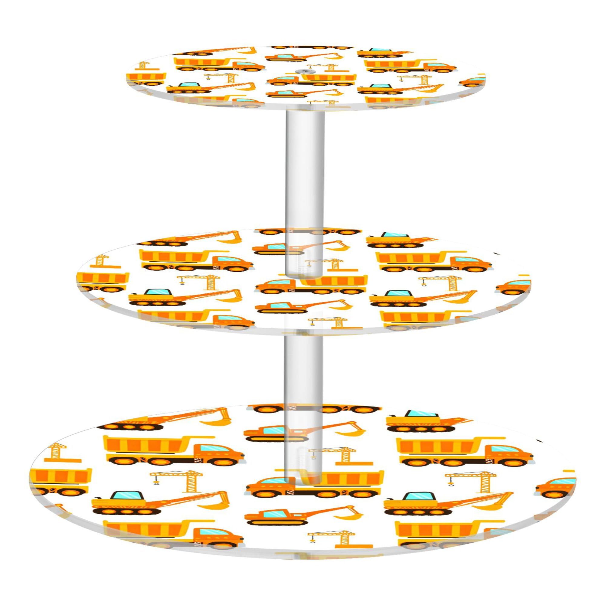 PYBUG Construction Vehicles 3 Tier Acrylic Cupcake Stands Tower,Dessert Table Display Set for Tea Party,Wedding,Birthday, Baby Shower