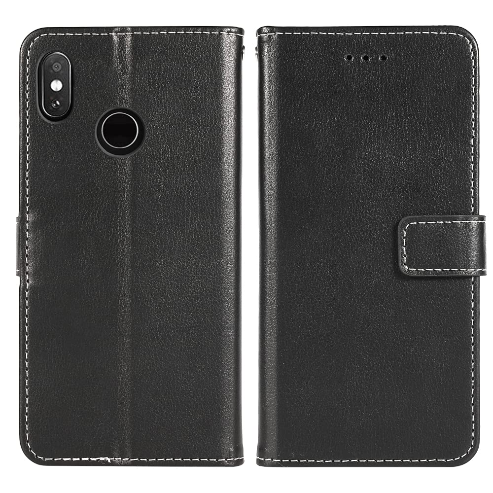 Compatible with Xiaomi Redmi Note 5 Wallet Case Wrist Strap Lanyard Leather Flip Cover Card Holder Stand Cell Accessories Phone Cases for Xiami Xiomis Xiome Xiomi Redmi notet5 Black