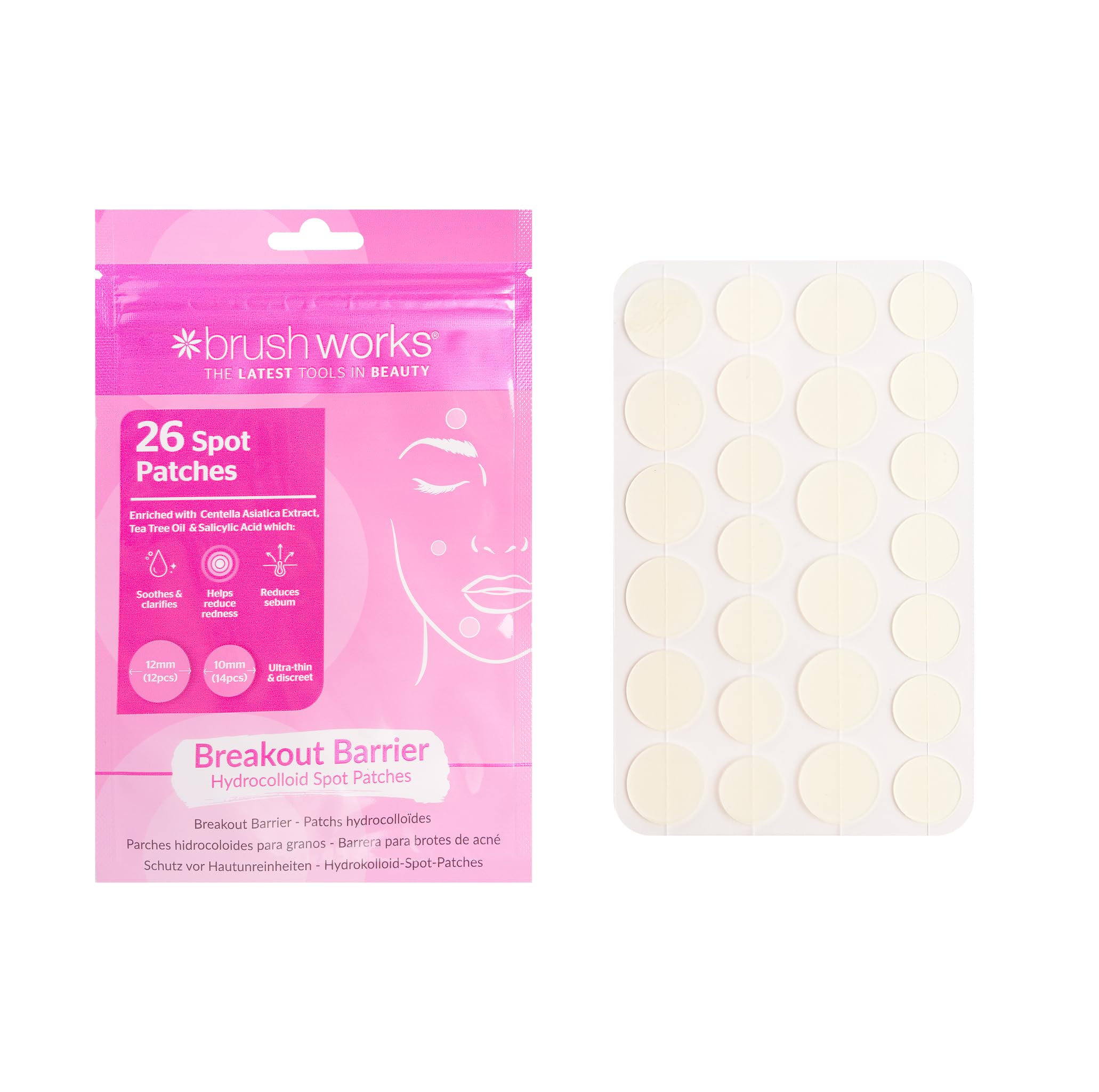 Brushworks Breakout Barrier Hydrocolloid Spot Patches – 26 Clear Patches Enriched with Tea Tree Oil, Salicylic Acid & Centella Asiatica Extract, Vegan Friendly, Made in Korea