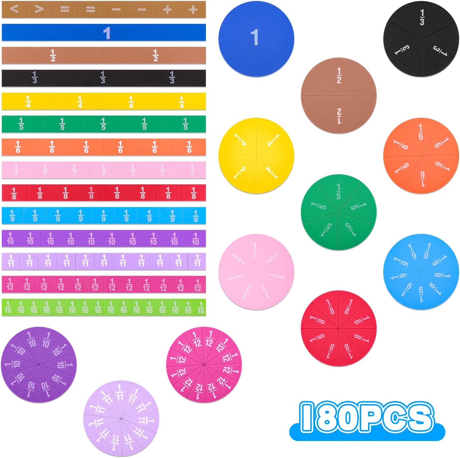 180PCS Magnetic Fraction Tiles & Circles, Montessori Magnetic Book Fraction Puzzle for Classroom Essentials for Teachers Fractions Resources for, for Home & School