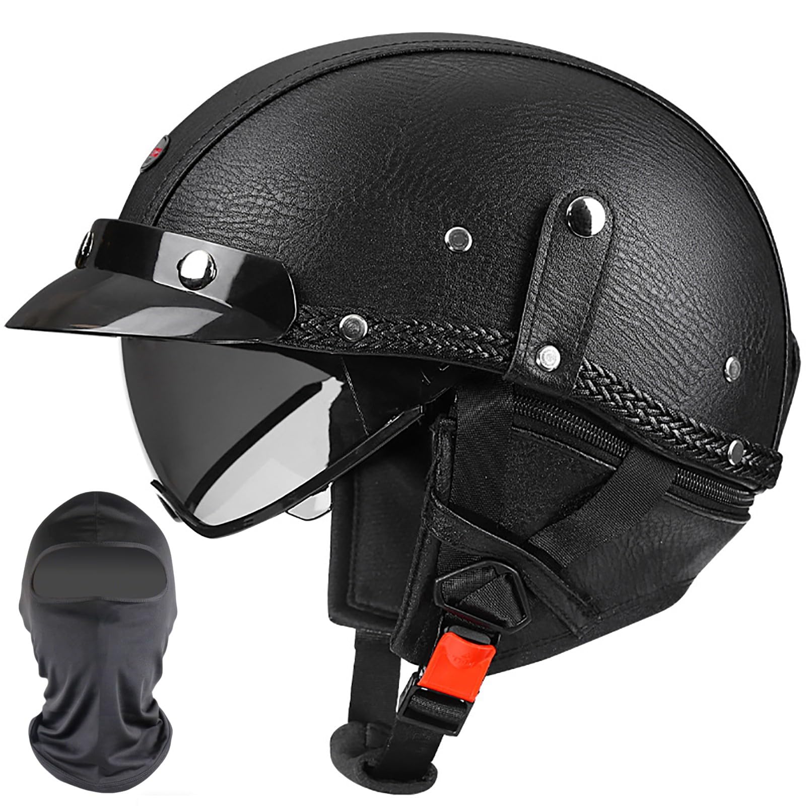XYYYM Open Face Motorcycle Half Helmet, Retro Men Women Cruiser Chopper Moped Scooter Motorbike Helmet, ECE Approved 55-62cm