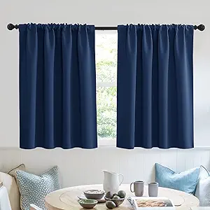 RYB HOME Bathroom Curtains Privacy - Blackout Curtains Small Window Short Drapes for Kitchen Bedroom Living Room Kids Nursery Room RV, W 52 x L 36 inch per Panel, Navy, 2 Pcs