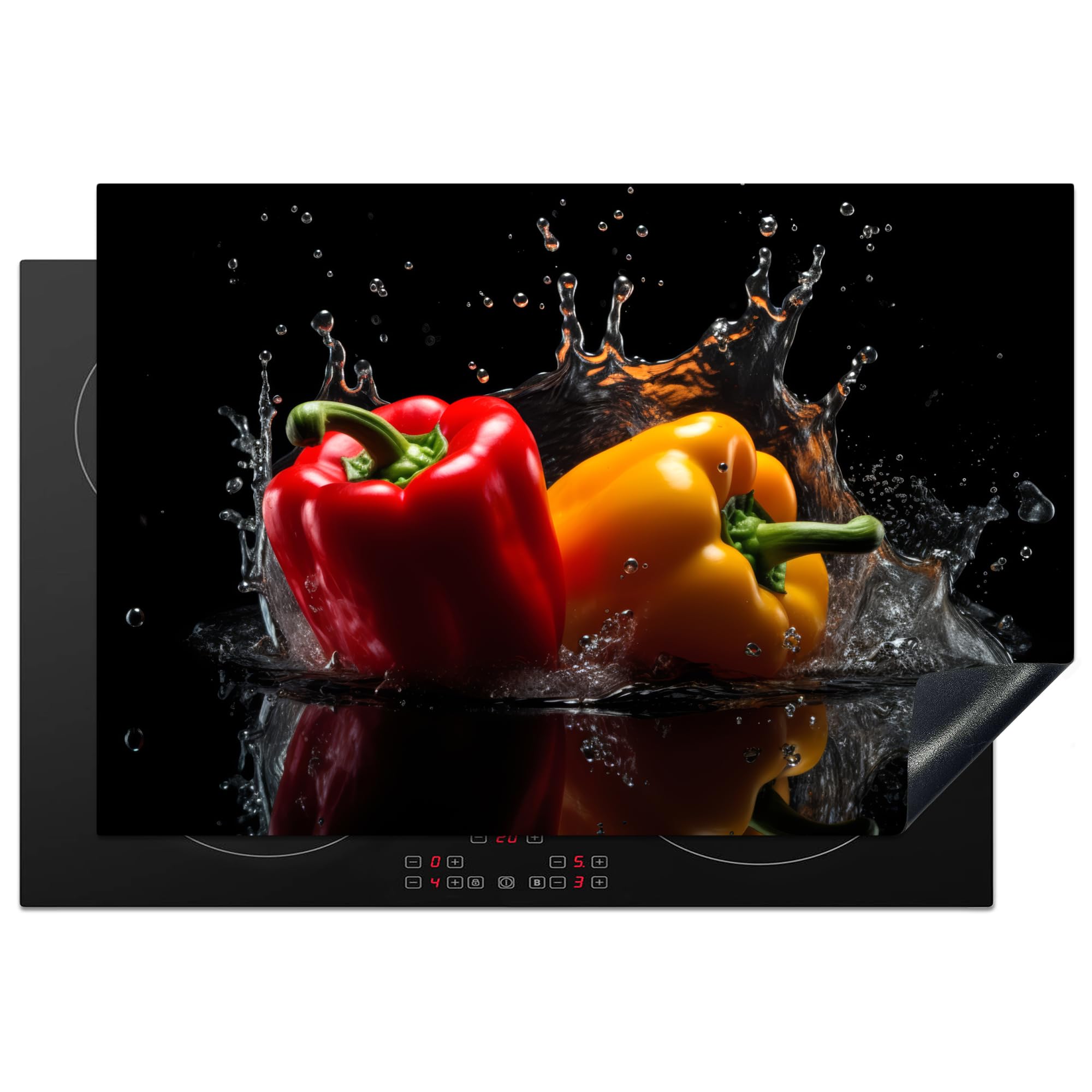 KitchenYeah© Induction Hob Protector Mat 20.3"x29.9" / 76x51.5 cm Stove Cap Top Cover Kitchen Cooker Covers for Electric Hobs Vinyl Sweet Pepper - Water - Black - Vegetable - Red - Yellow
