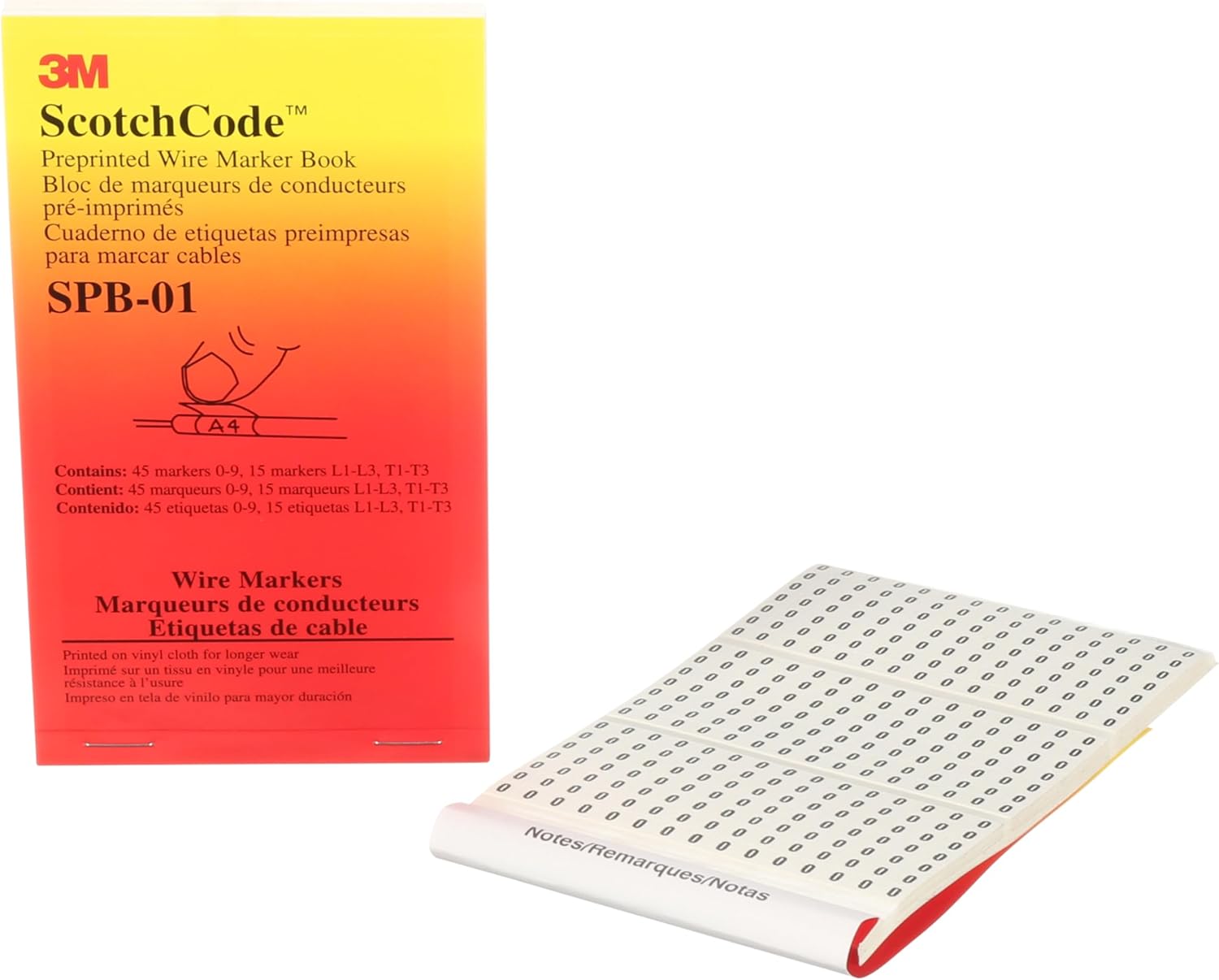 3M Pre-Printed Wire Marker Book SPB-01, Black Print on a White Background, 1 Book