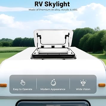 RV Caravan Roof Window Hatch W/LED Light, Aluminum Alloy Top Frame Camper Skylight Insulator RV Roof Vent Insulator Roof Hatch for Modified Car, Special Vehicle Model MG16SL
