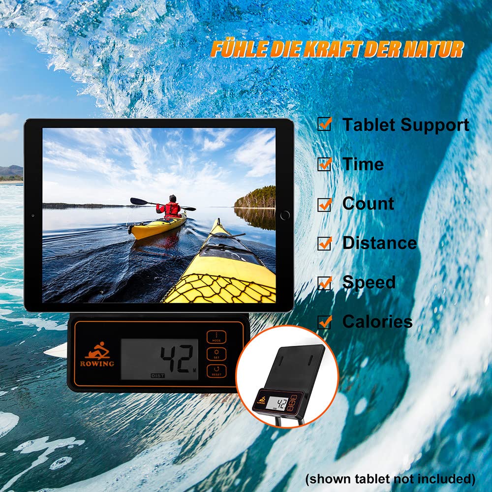 8 Niveaux RéGlable Rameur MagnéTique,Rameur D'Appartement Pliable,Rameur A Eau 120Kg,éCran LCD Multifonction,Double GlissièRes en Aluminium avec Support De Tablette,Machine Sport Maison.