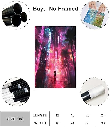 Miniatura 2 de Vaporwave Aesthetic Poster  Cyberpunk Retro Art Print with Neon City And Palm Trees Decor Poster Print Decorative Painting Canvas Wall Art Living