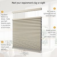 Vista 4 de Keego Persianas celulares opacas sin cordones con diseño de panal de abeja de 9/16 pulgadas, de una sola celda y aislamiento térmico para ventanas