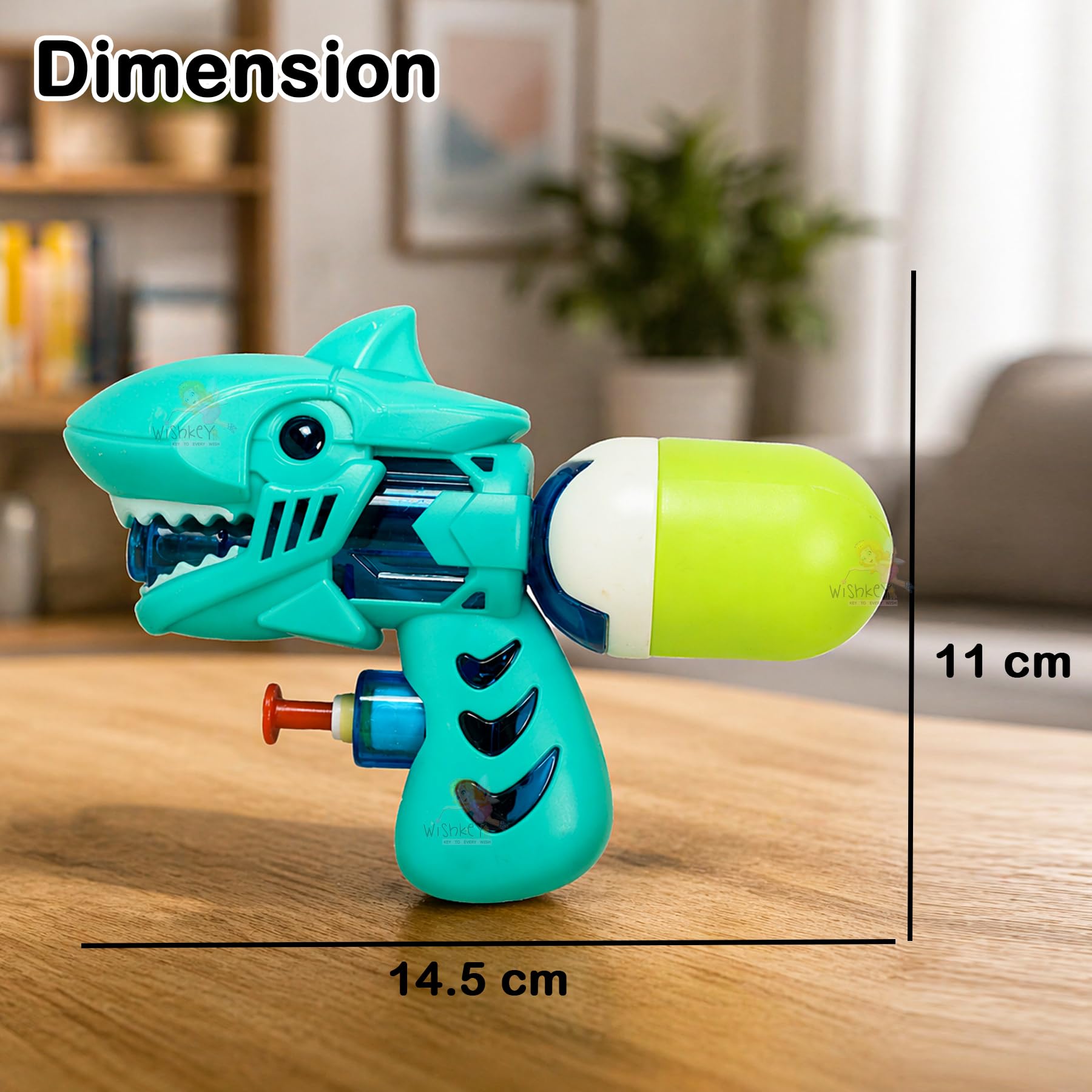 WISHKEY Shark Theme Water Gun Toy 570ml Capacity, Water Blaster with Bubble Blow for Kids, Durable Outdoor Summer Toy for Fun-Filled Water Battles and Special Occasions, 4+ Years (Pack of 1, Blue) 3