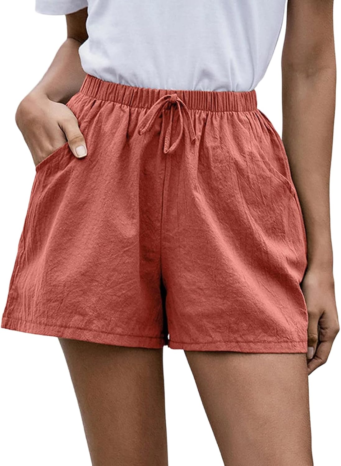 Athletic Shorts for Women Women's Casual Elastic High Waist Lightweight Summer Basic High Waist Drawstring Sport Shorts Women (red,xx-Large)