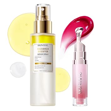 SKINTIFIC Peptide Brightening Lip Serum #06 Cherry Red with Radiance Booster Serum Spray