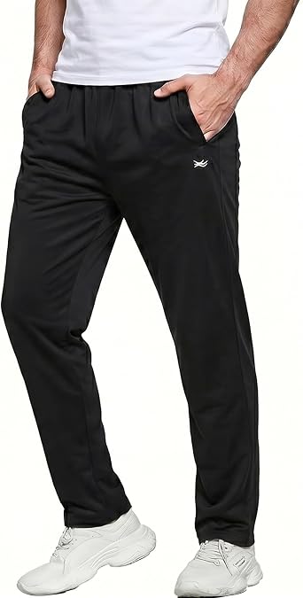 Men s Tracksuit Bottoms   Elastic Waist Silky Joggers with Zip Pockets   Lightweight Open Hem Pants for Gym, Running, Yoga & Casual Wear Black Navy   Sizes S 6XL