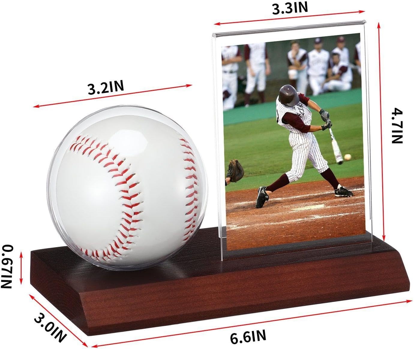 2 Sets Wood Baseball Display Case and Card Holder Baseball Holder Display Case for Ball and Card with Wood Base Showcase for Memorabilia Showcase