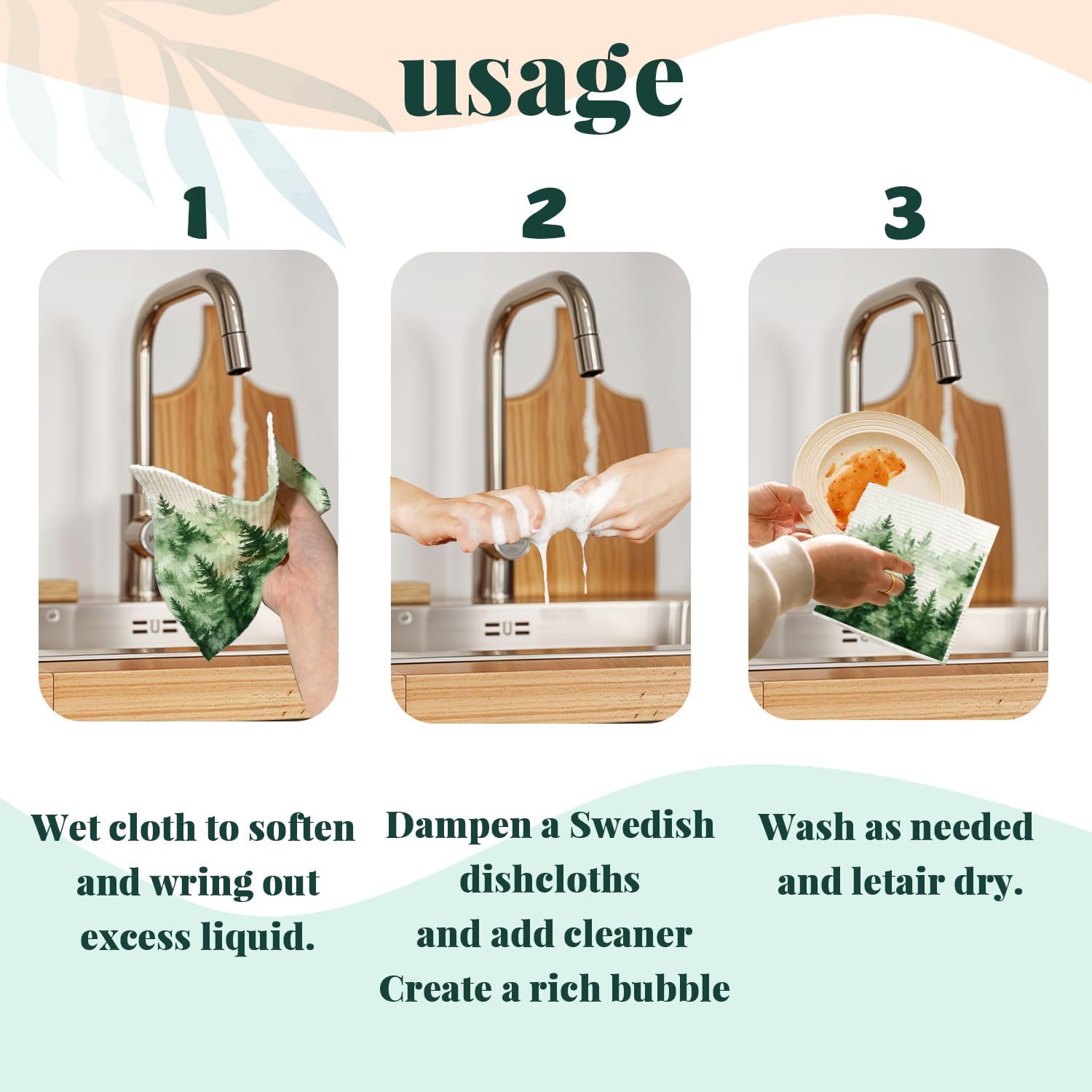 Christmas Tree Swedish Dishcloths for Kitchen, Swedish Dish Cloths for Pine Tree, Papaya Reusable Paper Towels, 4 Pack Dish Towels for Kitchen, Reusable Paper Towels Washable - Image 7