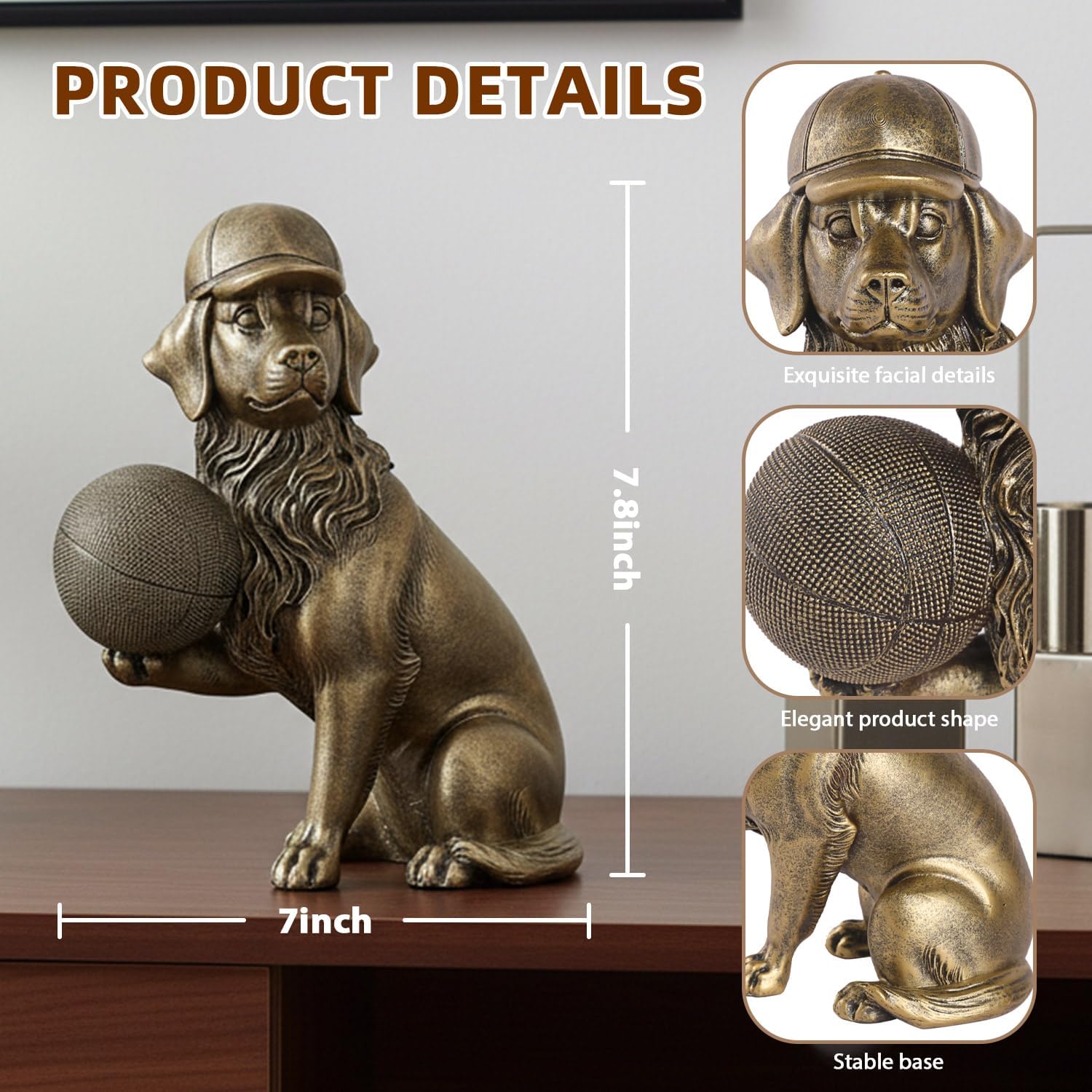 Dog Statue Golden Retriever Basketball Player Dog Sculpture Home Decor for Shelves Office Living Room Bedroom Mantle TV Stand Gifts for Dog Basketball Lovers