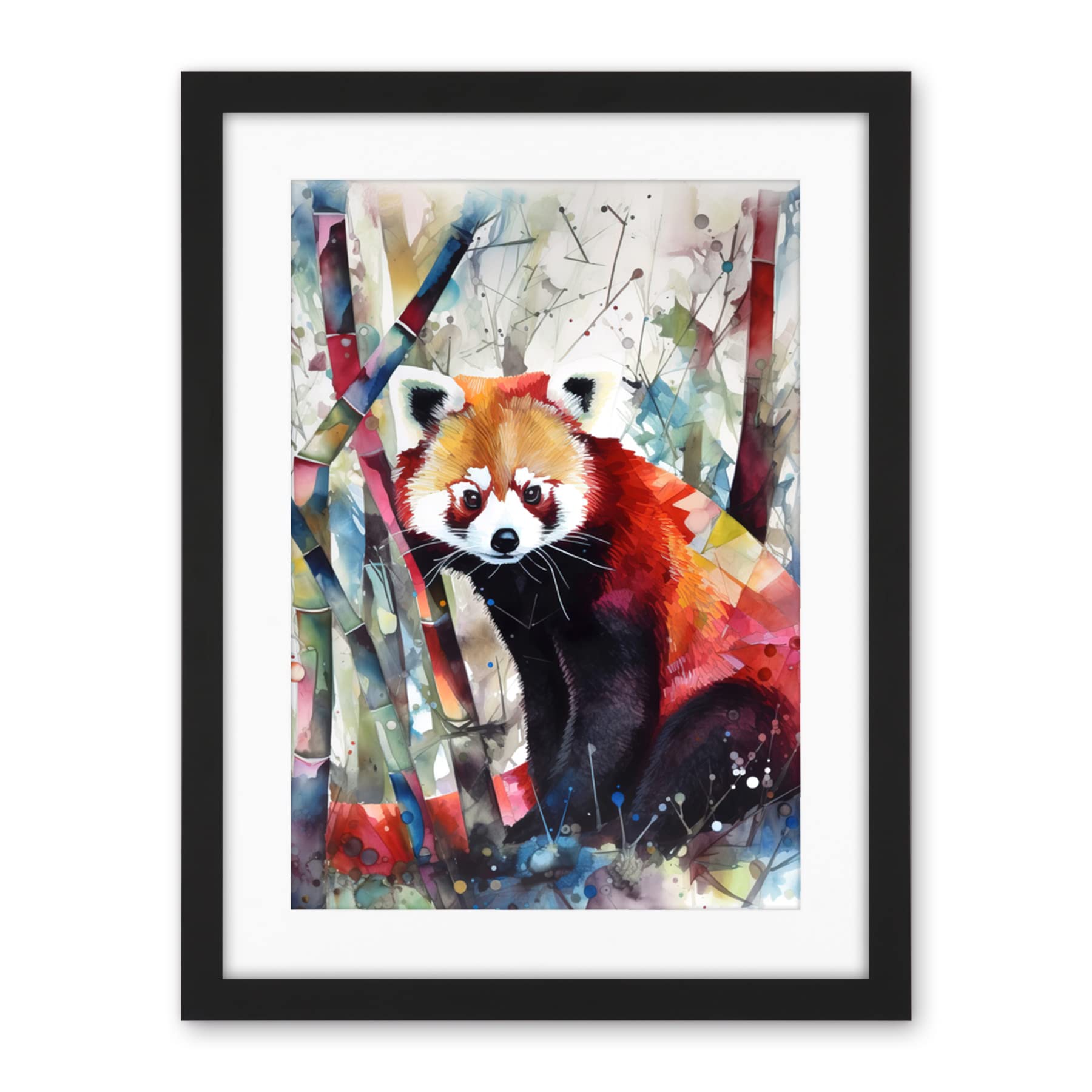 Artery8 Red Panda In Bamboo Forest Folk Art Artwork Framed Wall Art Print 18X24 Inch