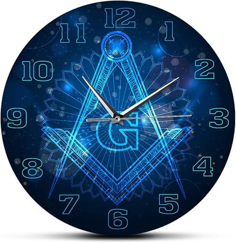 The Geeky Days Reloj de pared silencioso con logotipo masonista, sin tictac, decoración del hogar, reloj de pared colgante de caballeros templarios,