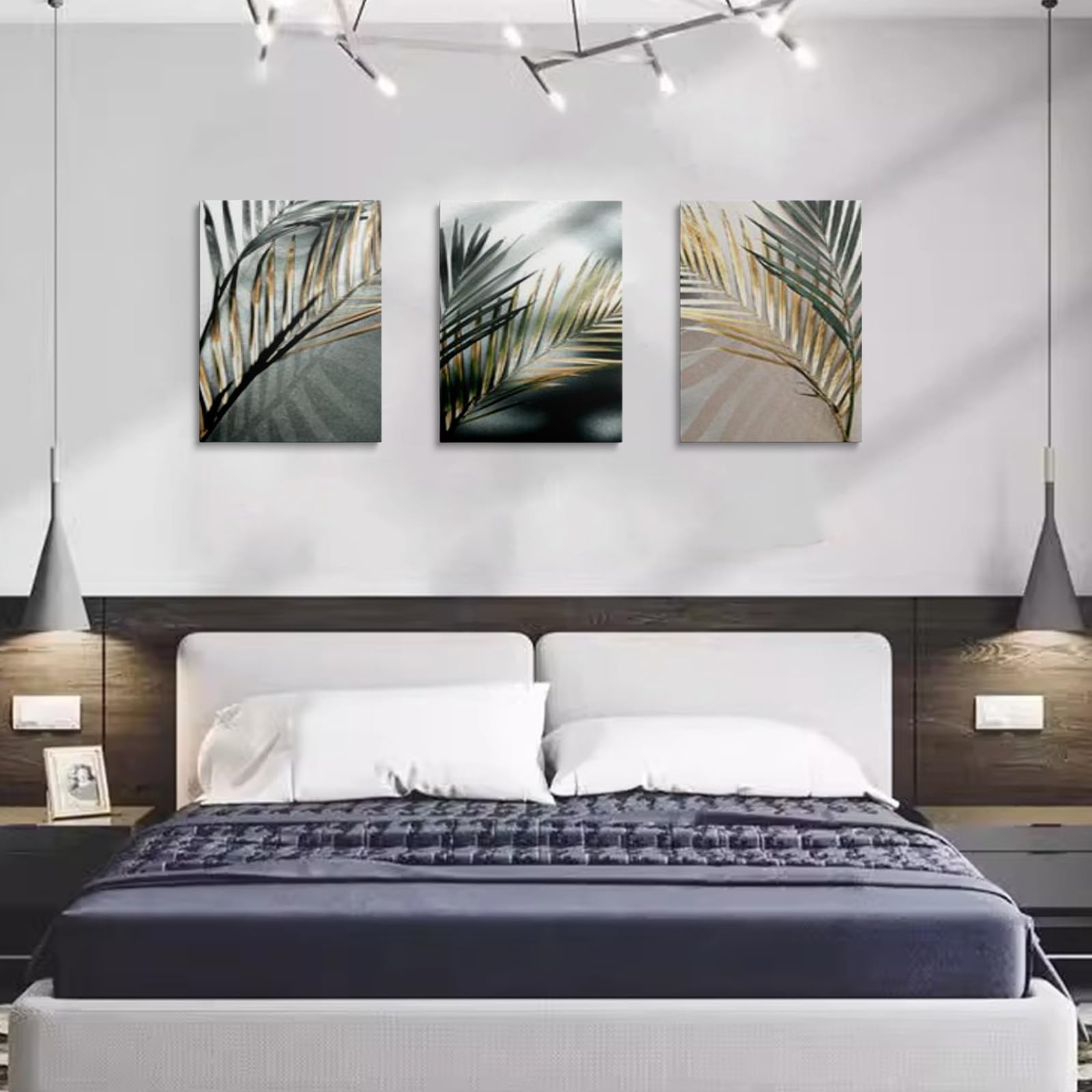 prinfantasy Framed Canvas Wall Art 3Pcs Modern Aesthetic Green Plant Home Decor Poster Painting Decoration for Bedroom Living Room Office Ready to Hang 30x40cm 0508 - Image 3