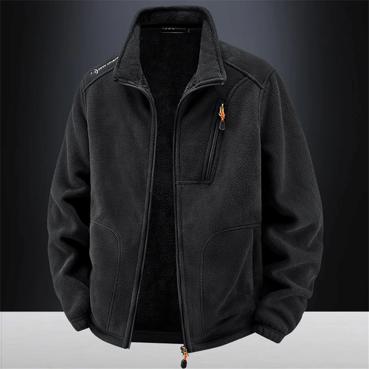 Mens Outdoor Polar Fleece Winter Jacket Stand-up Collar Warm Breathable Hiking Coats