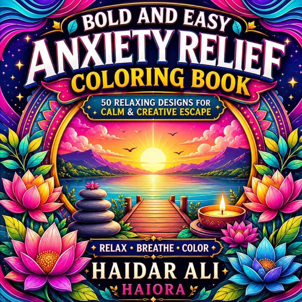 Bold and Easy Anxiety Relief Coloring Book: Large Print Relaxing Designs for Adults, Seniors and Teens | 50 Bold and Easy Stress Relief Coloring Pages for Calm, Mindfulness and Creative Relaxation
